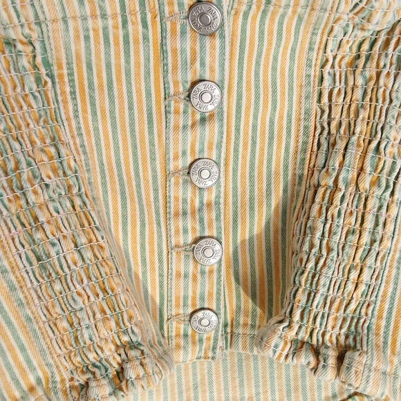 NWOT Zara Green & Yellow Striped Denim Button-Back Corset Bandeau Top - Picture 6 of 13